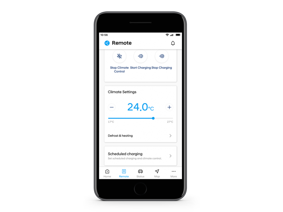 Screen of the HVAC settings in the Hyundai Bluelink App.