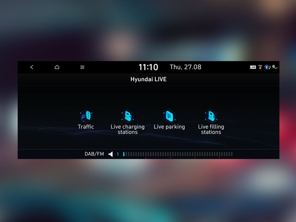 Screenshot of the Hyundai Navigation System with Live Services and Points of Interest categories.
